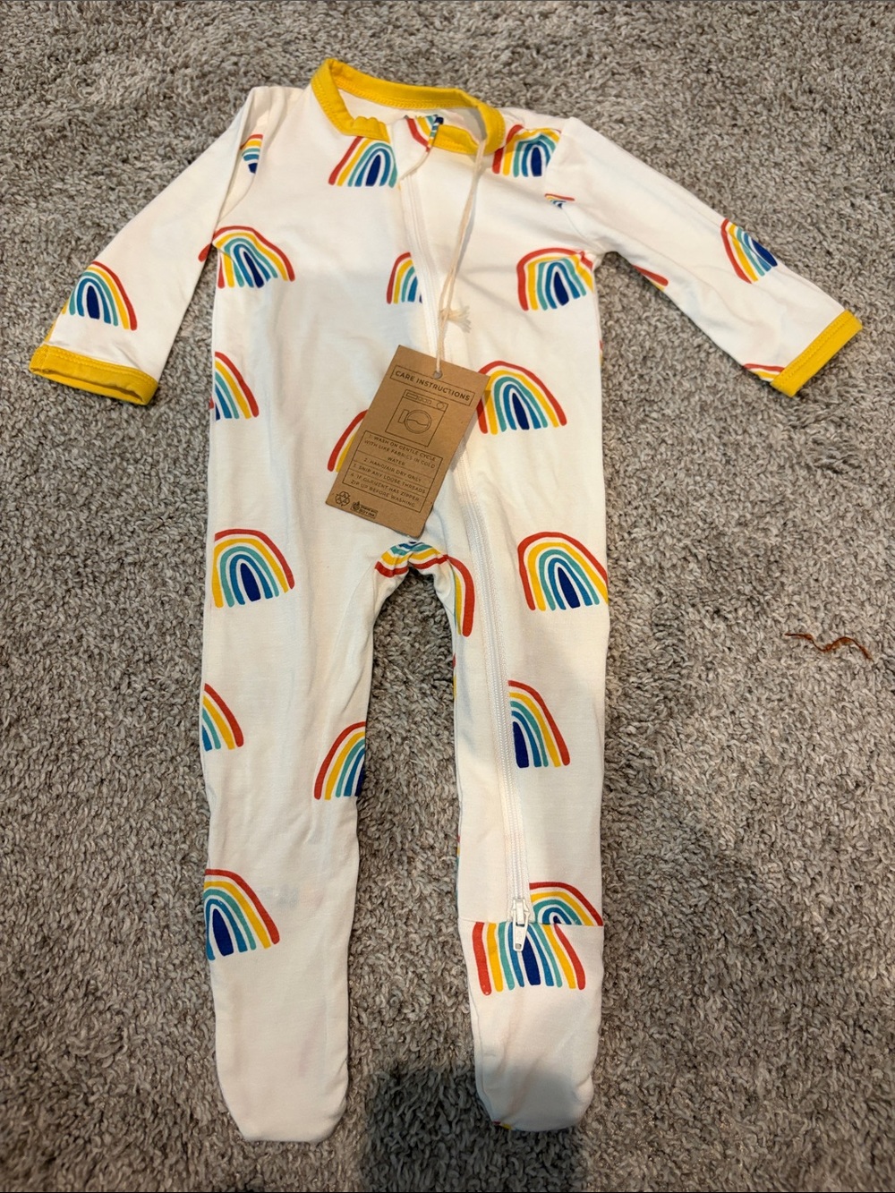 Kyte BABY Footie with Rainbow Print and Yellow Trim